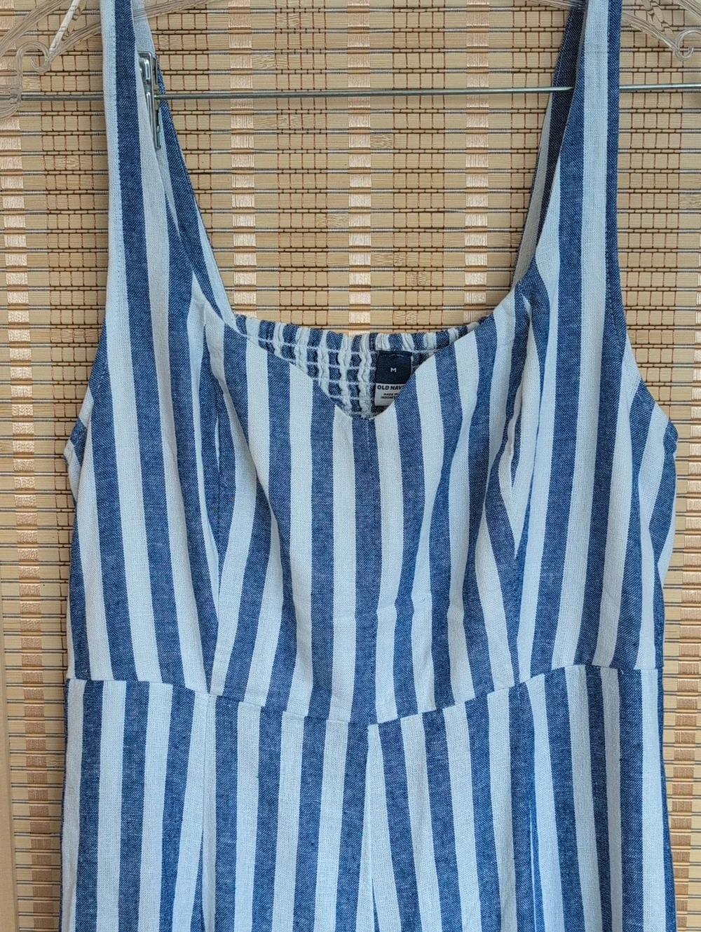 Old Navy, Navy and White Striped Sleeveless Linen Dress With Pockets - Picture 5 of 9